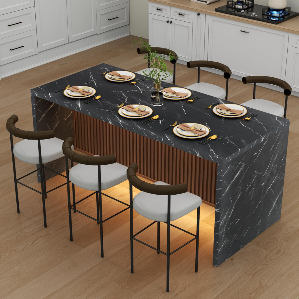 63" Large Imitation Marble Dining Table for 4-6 People, with LED Lights
