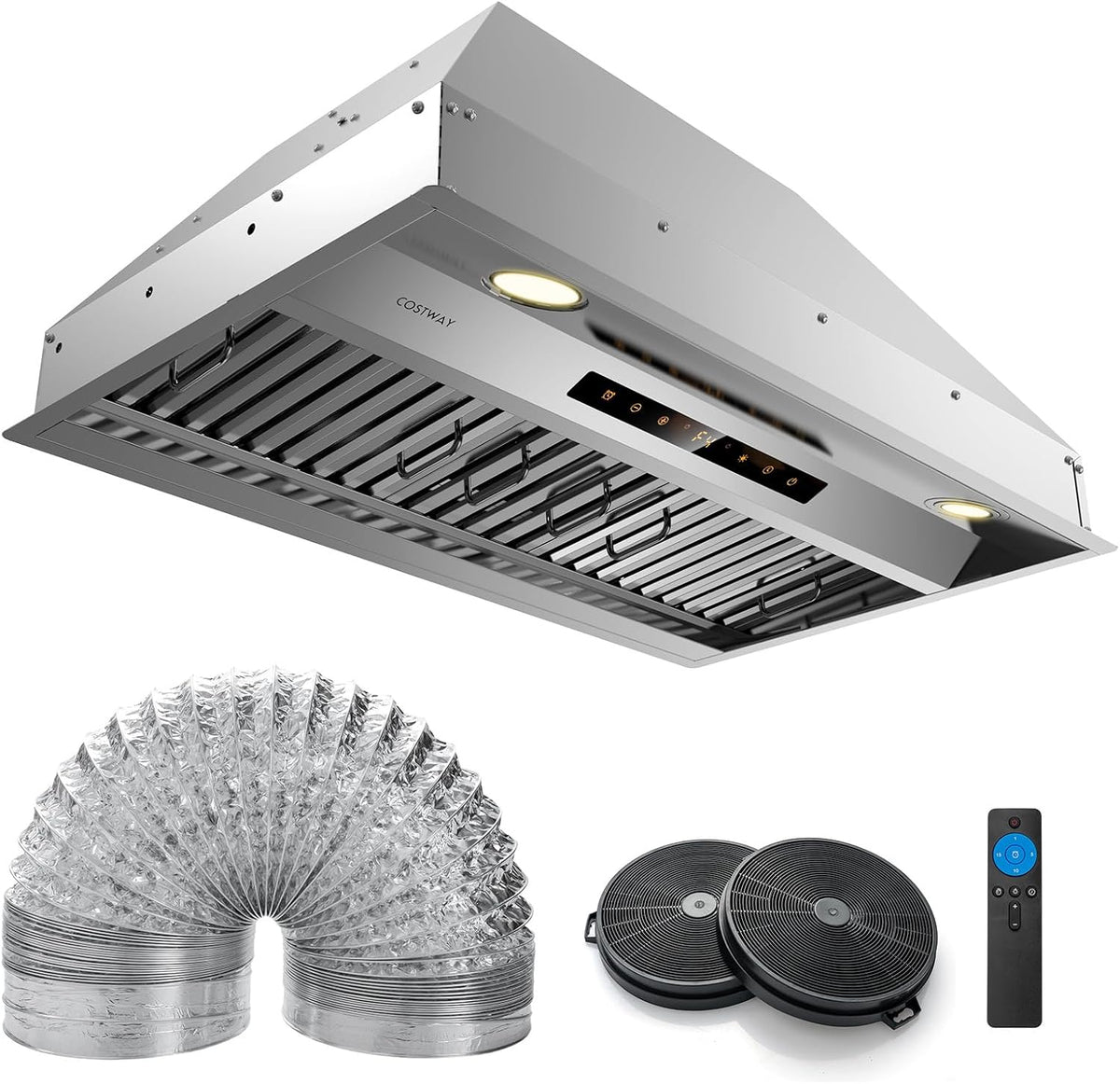 COSTWAY 30'' Range Hood Insert, 900 CFM Stainless Steel Built-in Vent Hood