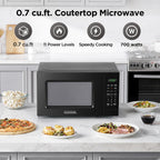 0.7 Cu. Ft. Compact Microwave Oven, 700W, 11 Power Levels, 6 Presets, Child Safety Lock, LED Display, Push-Button Door, Removable 10" Turntable, for Small Kitchen, Dorm & Apartment