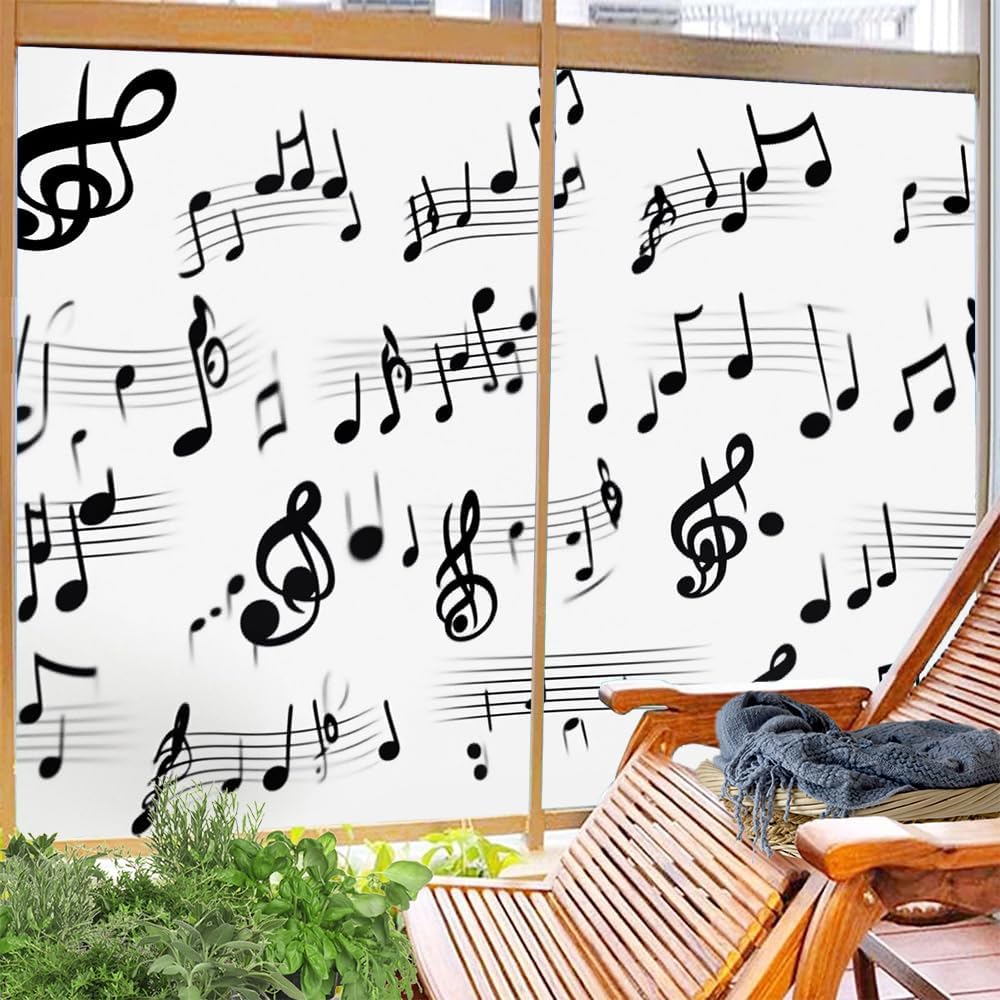 Modern Musical Notes Window Privacy Film 31.5Wx47.2L inch x 2pcs