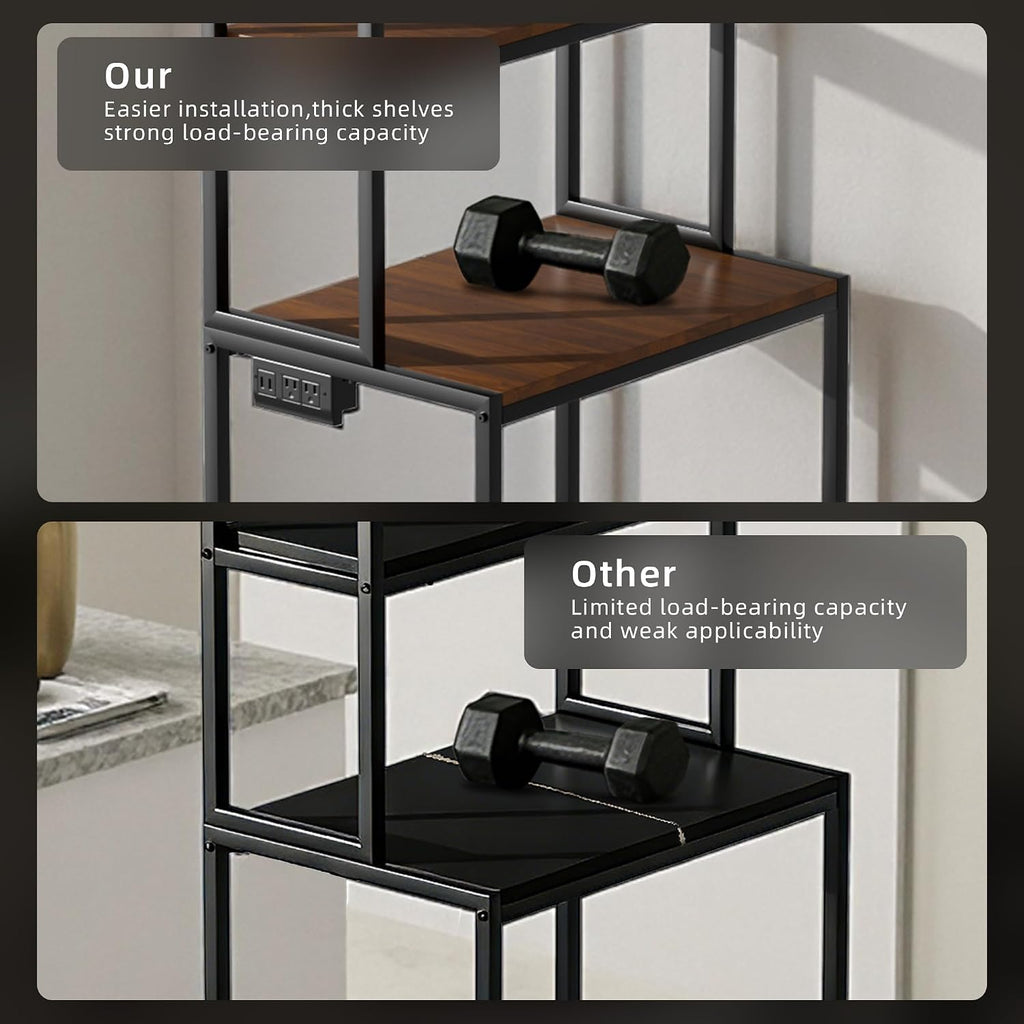 Arched Metal Mini Fridge Stand with Power Outlet and Wheels, Black