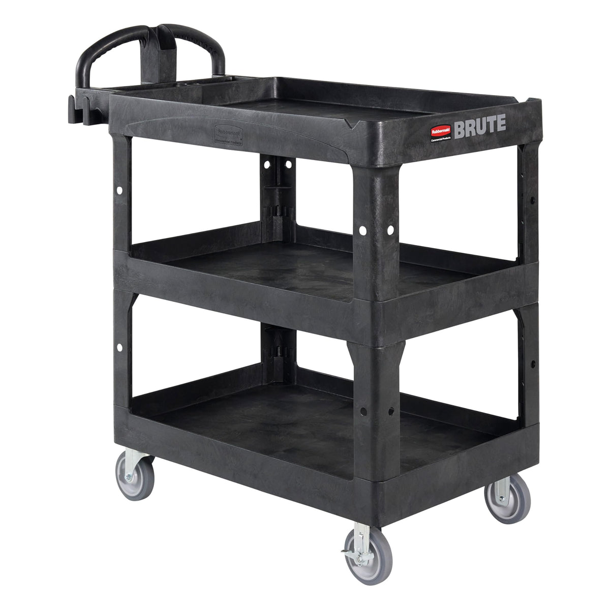 Rubbermaid Commercial Products 2-Shelf Utility/Service Cart, Medium, Black, Lipped Shelves, Ergonomic Handle, 500 Lbs Capacity, forfor Warehouse/Garage/Cleaning/Manufacturing
