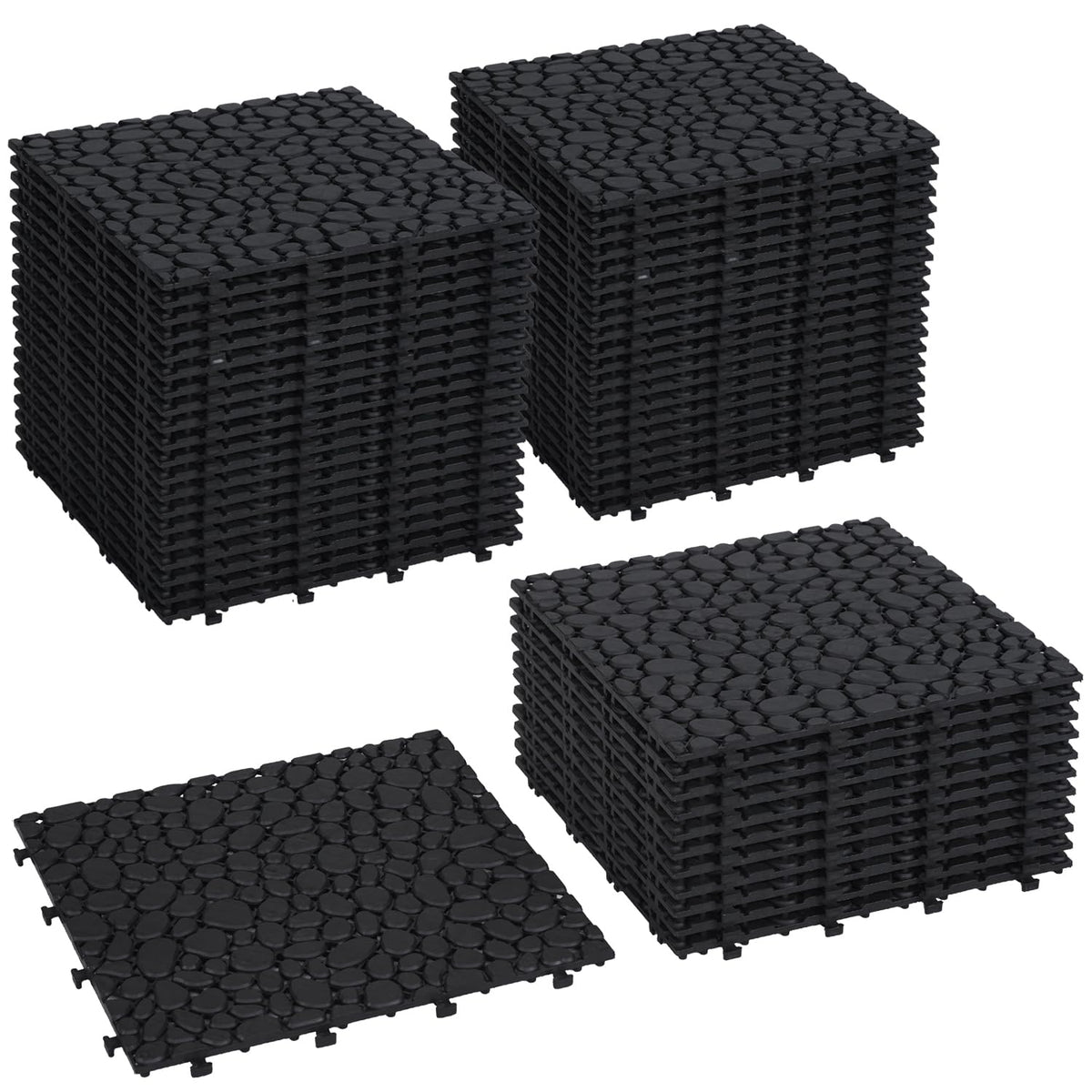 Plastic Interlocking Deck Tiles, 12"x12" Patio Flooring, 44 Packs Deck Tile Outdoor Waterproof All Weather, Flooring Tiles for Balcony, Backyard Pool decking Tiles, Carved Bricks Gray