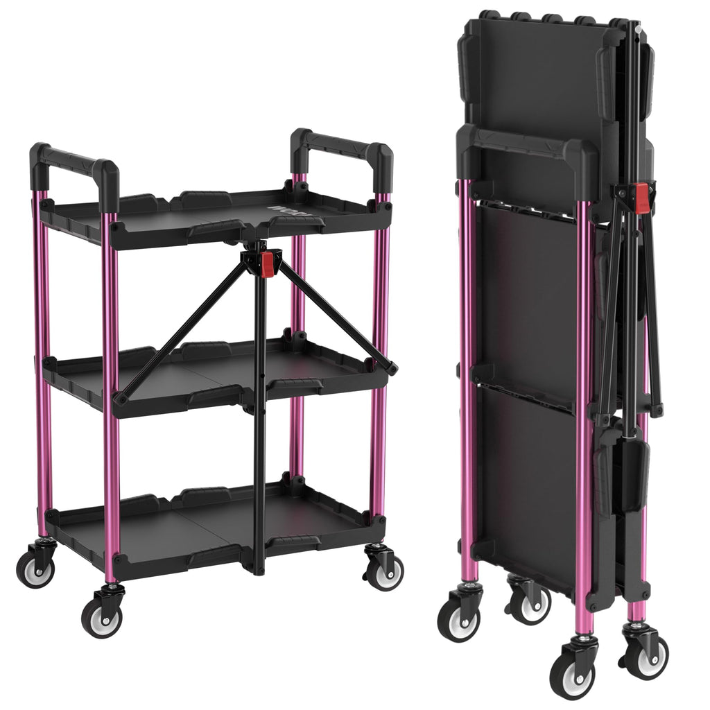 WORKPRO 3-Tier Collapsible Utility Cart, 210 LBS Cart with Wheels