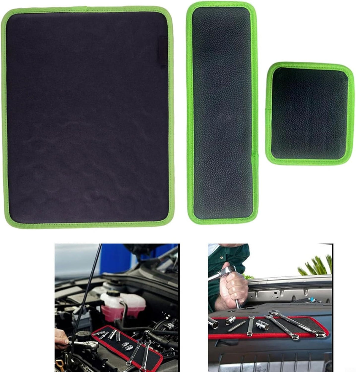 Magnetic Tool Holder Tray Set With Organizer Mat For Car Repair And Workshop Storage，Secure Hold For Small Parts And Tools(3pcs)