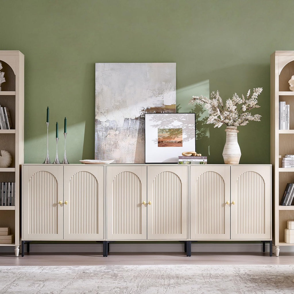 IFGET 34" Tall Modern Arched Sideboard Buffet Cabinet with Storage, Brown