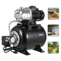1HP Stainless Steel Water Transfer Pump with Well Pressure Tank – Shallow Well Pump & Irrigation Pump Combo, 130ft Max Lift, 20ft Suction Lift, Automatic Pressure Switch for Farm Use