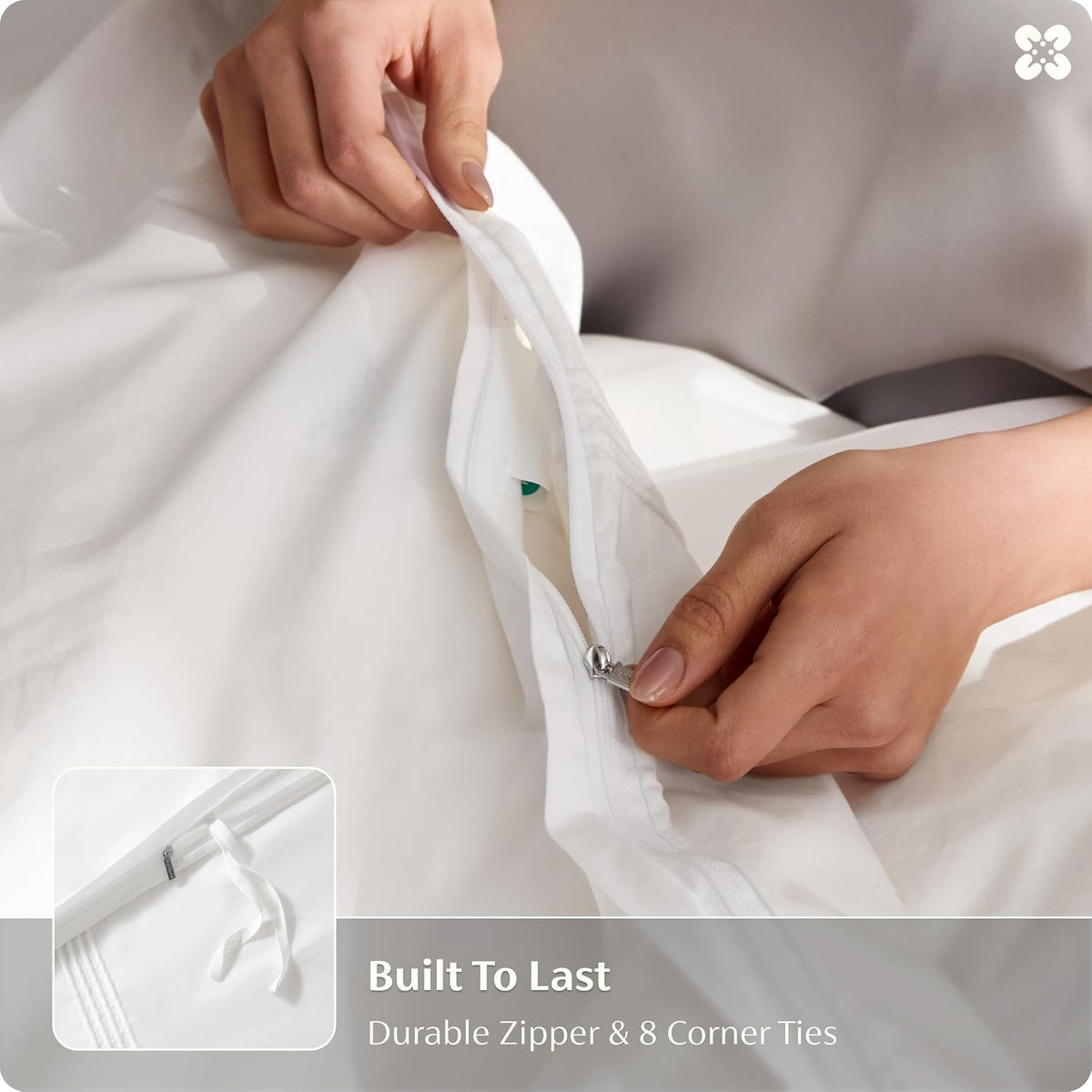 Bedsure PureWoven 100% Cotton Percale Duvet Cover King, Rope Weave, White