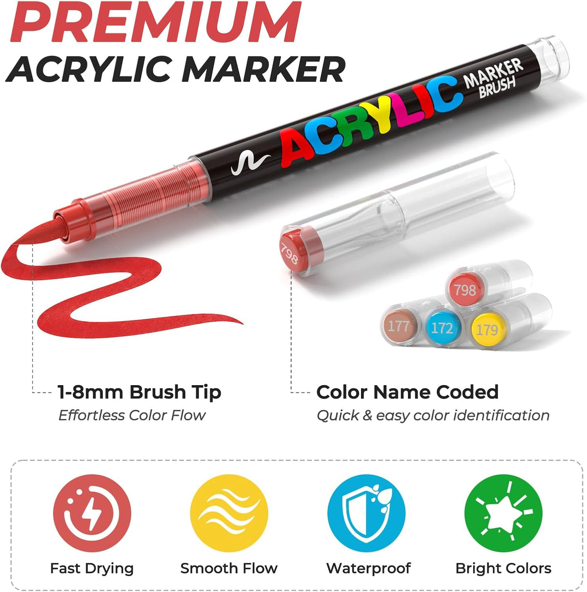 Nicpro 240 Colors Acrylic Paint Markers, Brush Tip Paint Pens with Automatic Ink Control & Carrying Bag, Quick-Drying Acrylic Markers Set for Rock, Wood, Glass, Fabric, Models, 3D Prints & Crafts