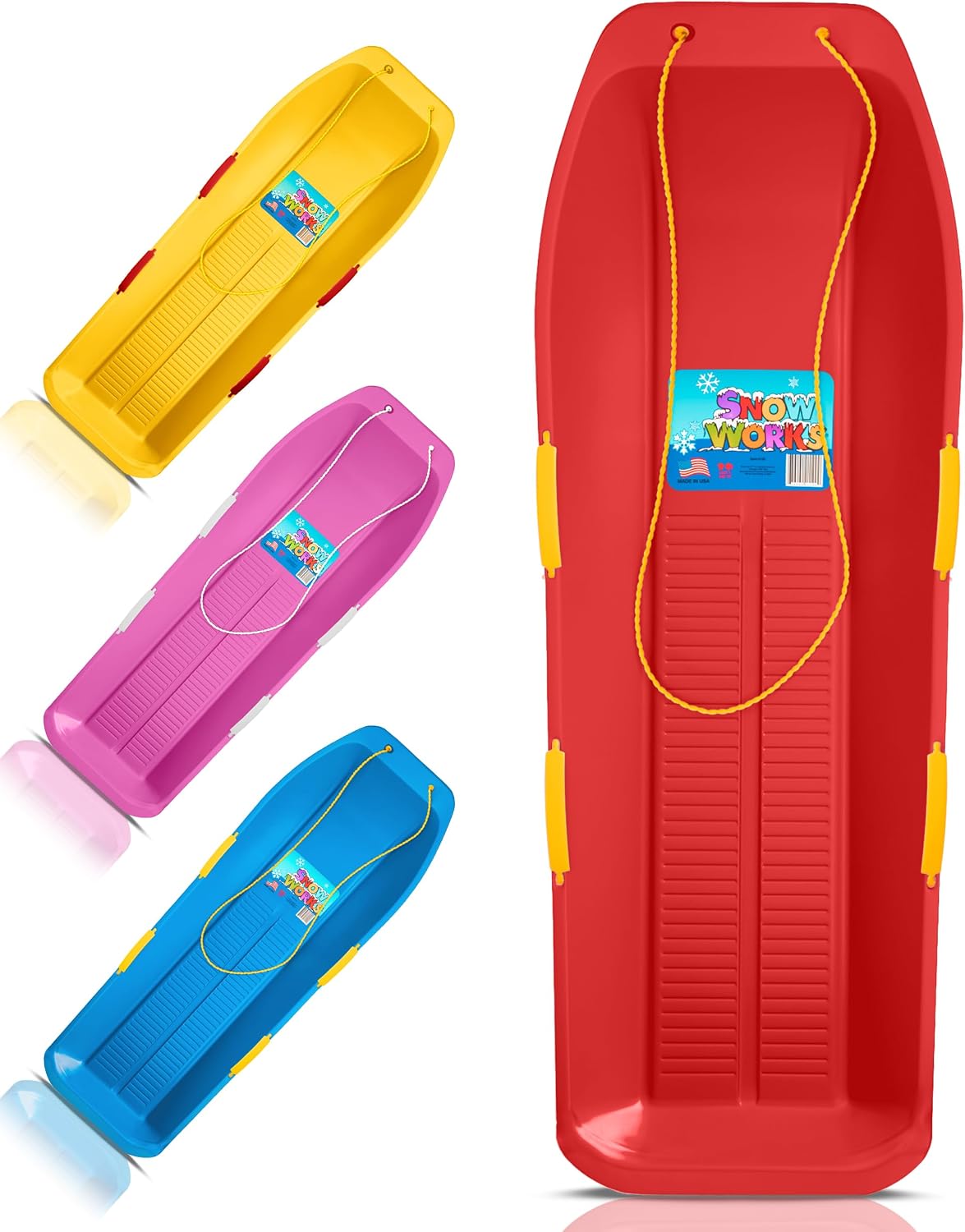 47.5" Toboggan Lifetime Sled: Durable High-Density Plastic Sleds for Adults, Kids, and Teens 2 Person Snow Sleds for Kids and Adults W/Handles and Pull Rope