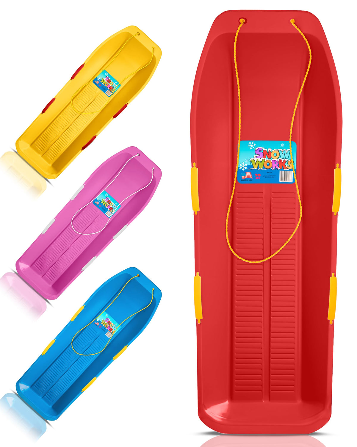 47.5" Toboggan Lifetime Sled: Durable High-Density Plastic Sleds for Adults, Kids, and Teens 2 Person Snow Sleds for Kids and Adults W/Handles and Pull Rope