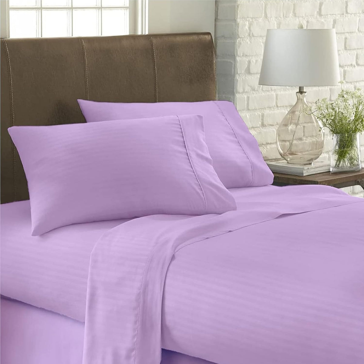 USA RV King Sheet Set in Lilac Stripe 400 Thread-Count 100% Egyptian Long Staple Cotton, Sateen Weave for Soft and Silky Feel, Breathable 4-Piece Bedsheet, Elasticized 24'' Extra Deep Pocket