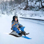 Snow Racer Sled with Steering Wheel,Portable Steerable Snow Sled with Brake