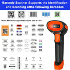 LENVII CW200 2D Barcode Scanner Wireless 2 in 1 Handhold Barcode Reader QR Code Scanner USB Bar Code Scanner for Shop use Store,Supermarket, Warehouse (Orange)