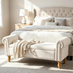 55" Corduroy Storage Ottoman Bench, Queen Bed, Grey
