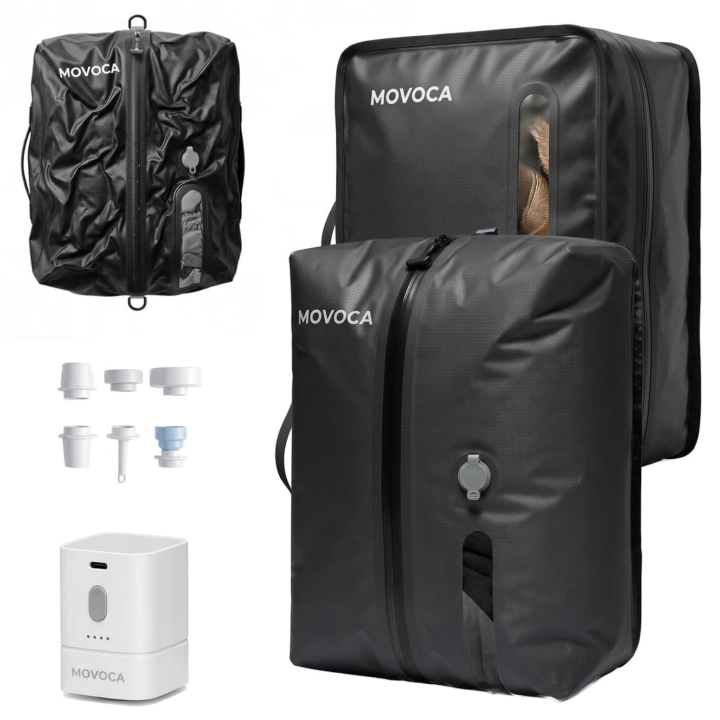 MOVOCA 3 Pack Vacuum Bags for Travel with Pump, Compression Packing Cubes