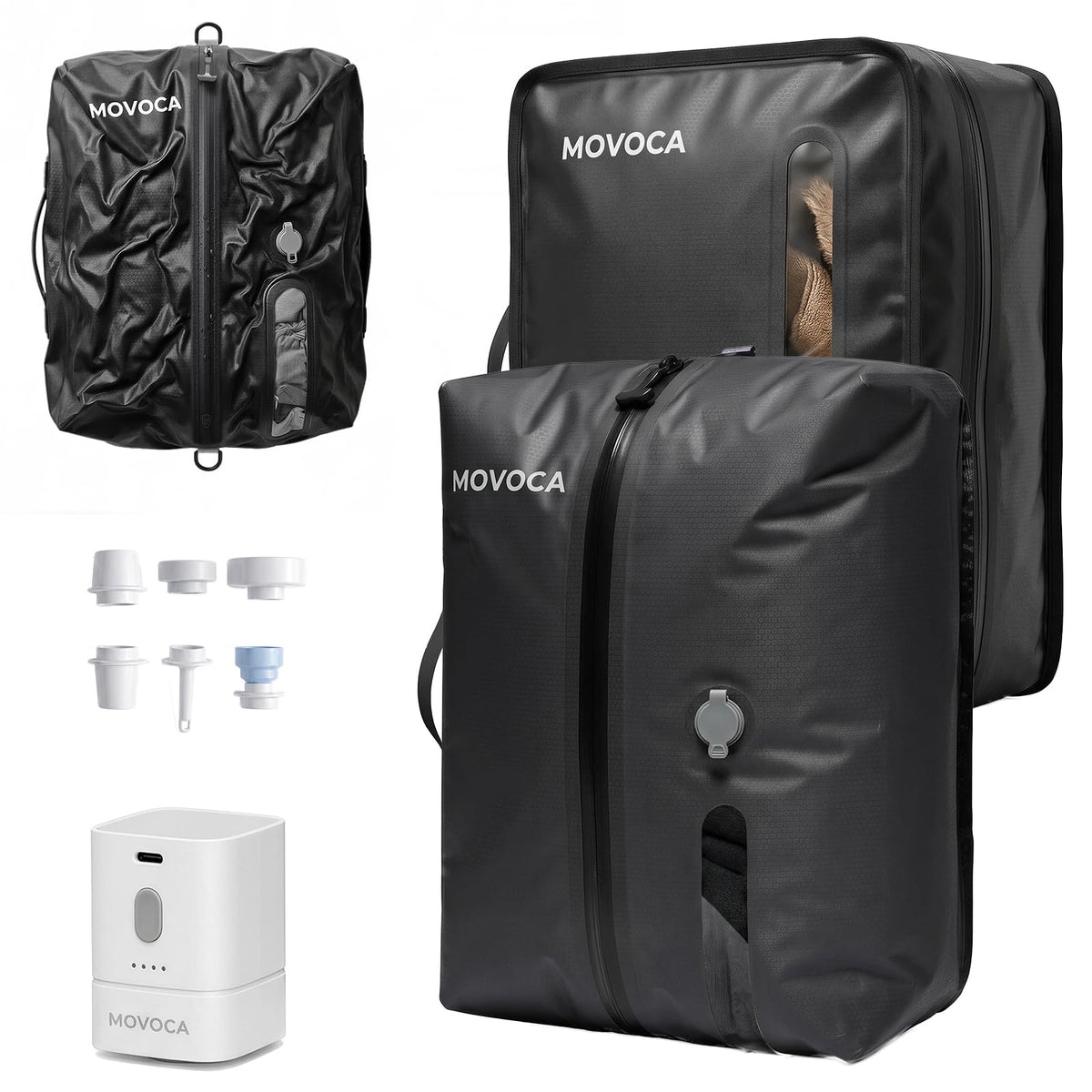 MOVOCA 3 Pack Vacuum Bags for Travel with Pump, Compression Packing Cubes
