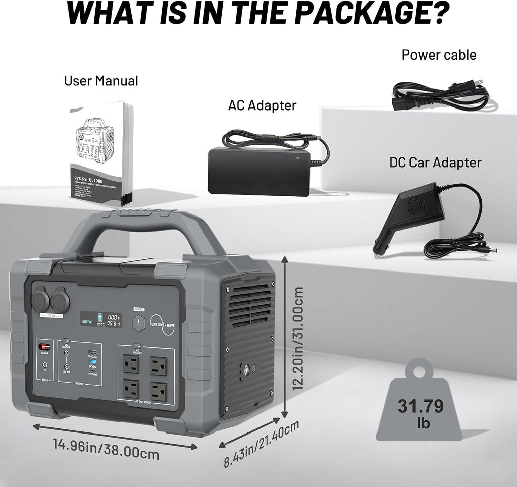 1000W Portable Power Station 1024Wh LiFePO4 for Outdoor & Home