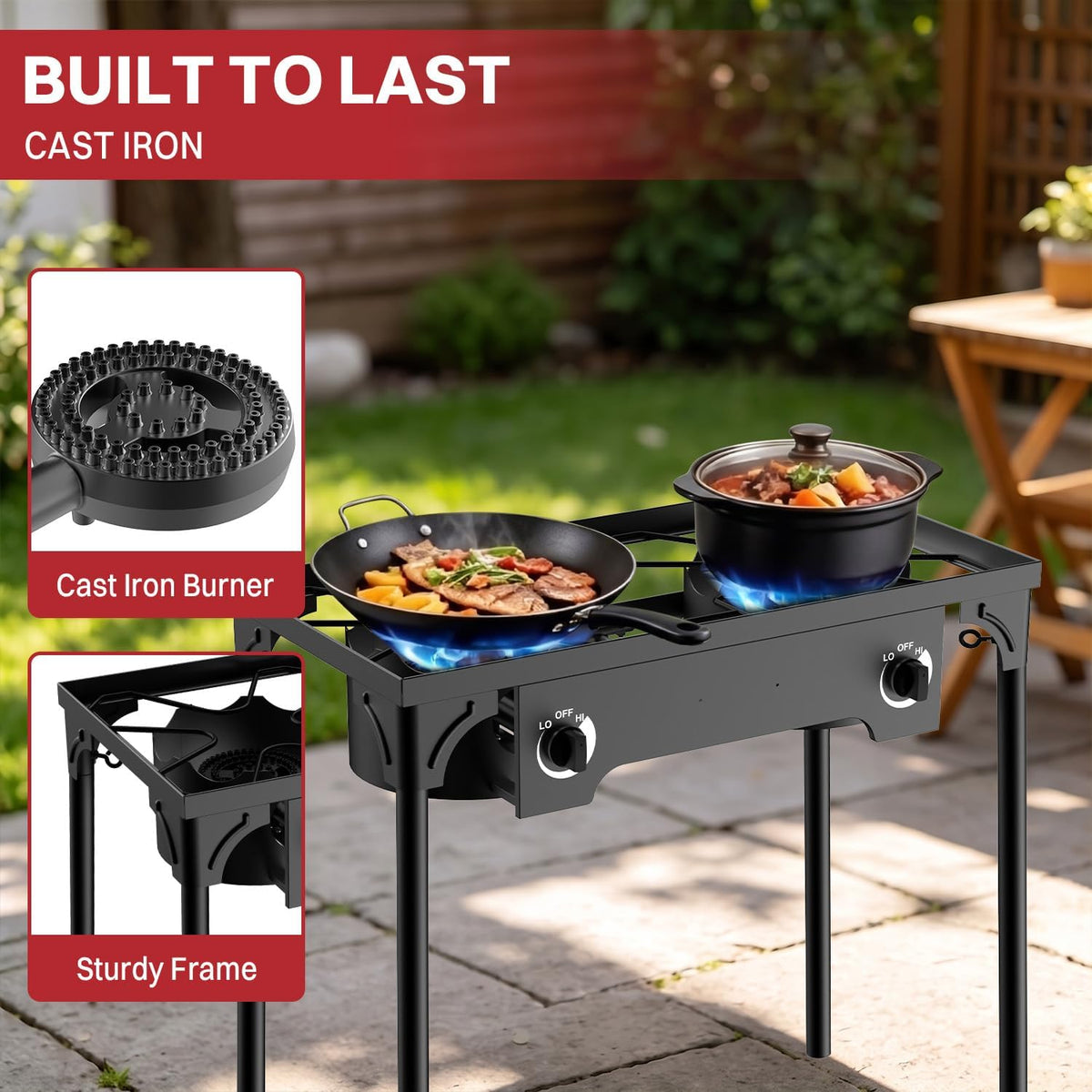 2 Burner Propane Camp Stove | 150,000 BTU | High Pressure Gas Burners