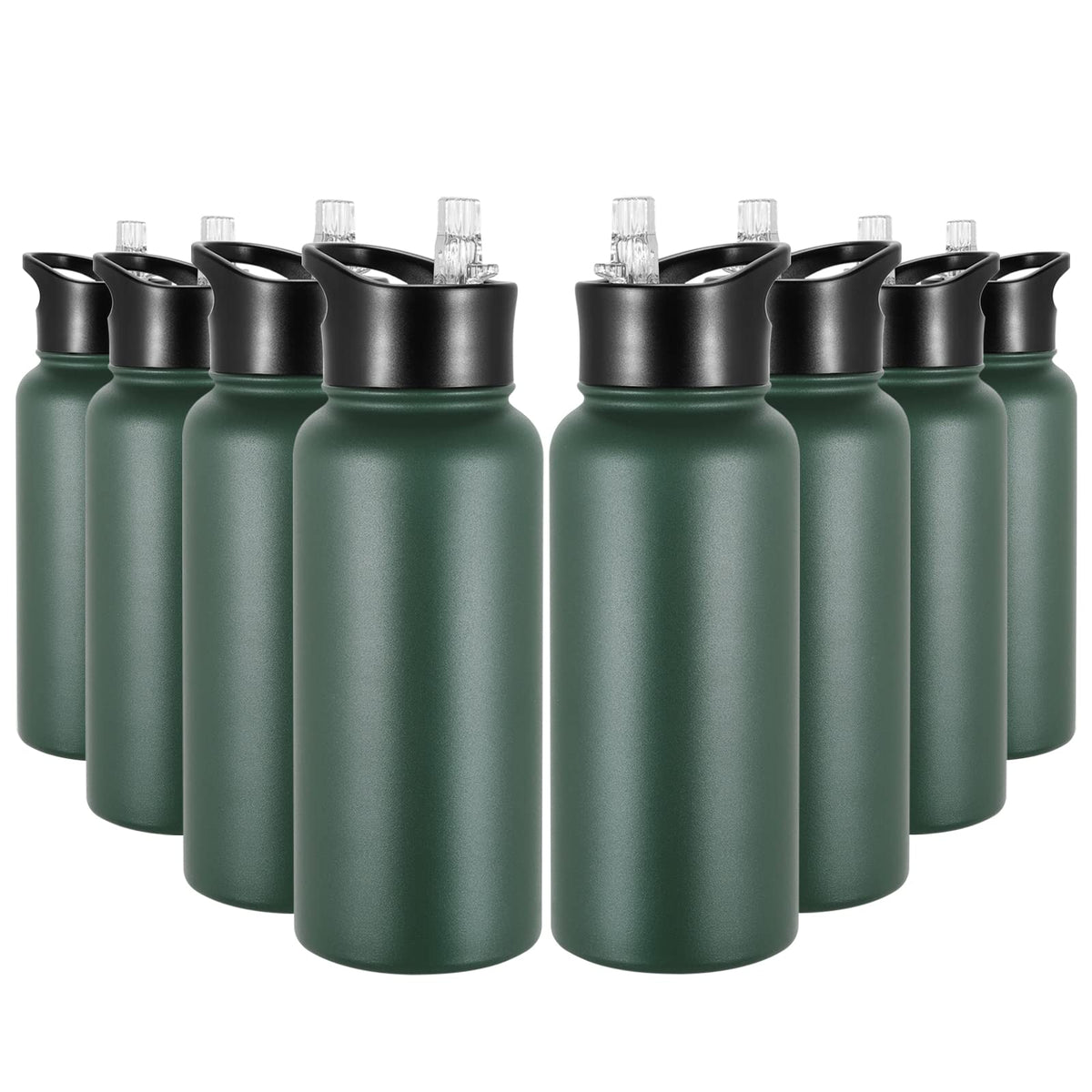 32 oz Insulated Water Bottle Bulk 8 Pack, Stainless Steel Sports Water Bottles with Straw Lid & Wide Mouth Lids, Double Walled Vacuum, Leak Proof, White