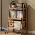 100% Solid Oak 3 Tier Ladder Shelf for Saving Space, Small Bookshelf with Stable Frame, Free Standing Ladder Shelves for Living Room Bedroom Couch, (Natural, 25.6" W x 13.4" L x 36.2" H)