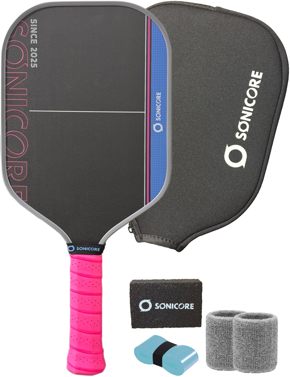 SONICORE Pickleball Paddles Set of 2, Carbon Fiber 16mm, 4 Balls & Bag