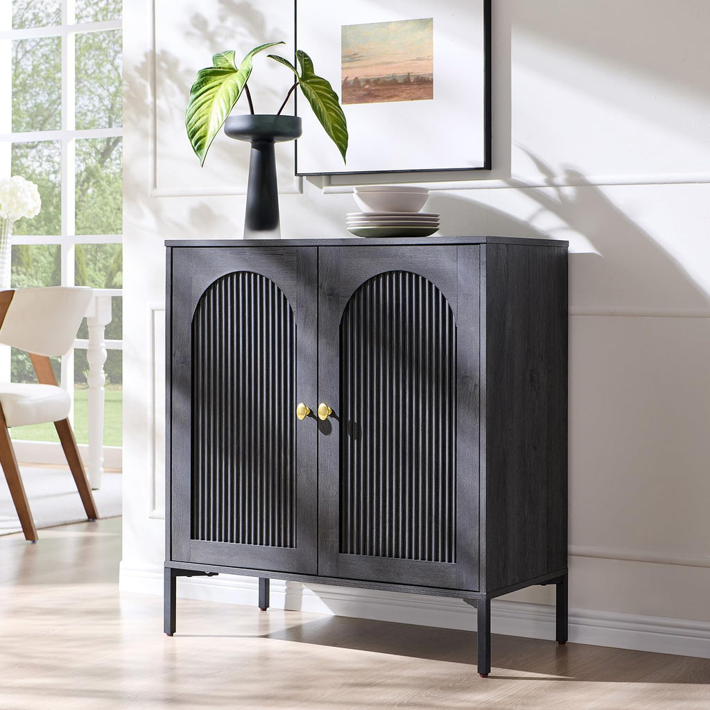 IFGET 34" Tall Modern Arched Sideboard Buffet Cabinet with Storage, Brown