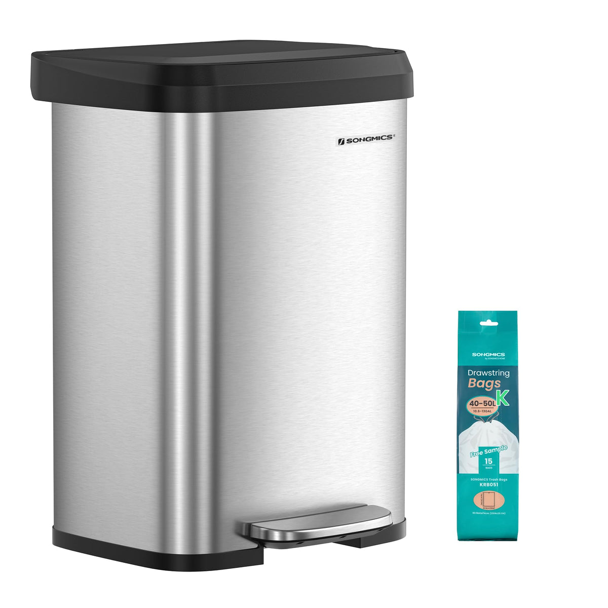 SONGMICS Kitchen Trash Can, 21 Gallon (80 L) Stainless Steel Garbage Can, with Stay-Open Lid and Step-on Pedal, Soft Closure, Tall, Large and Space-Saving, Black ULTB534B01