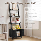 4-Tier Ladder Bookshelf with Storage Cabinet,Display Shelf,Black