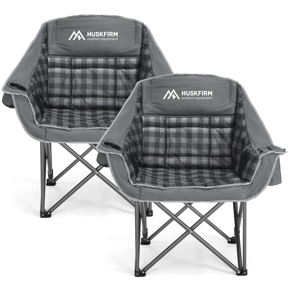 Oversized 2 Pack Camping Chairs, Padded Camping Chair Support 450LBS, Grey