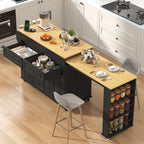80"-48" Extendable Kitchen Island with Extended Dining Table and Power Outlet,Large Mobile Kitchen Storage Islands with 2 Storage Drawers,Rolling Islands Cart with 3 Extra Rows Open Shelves(White)