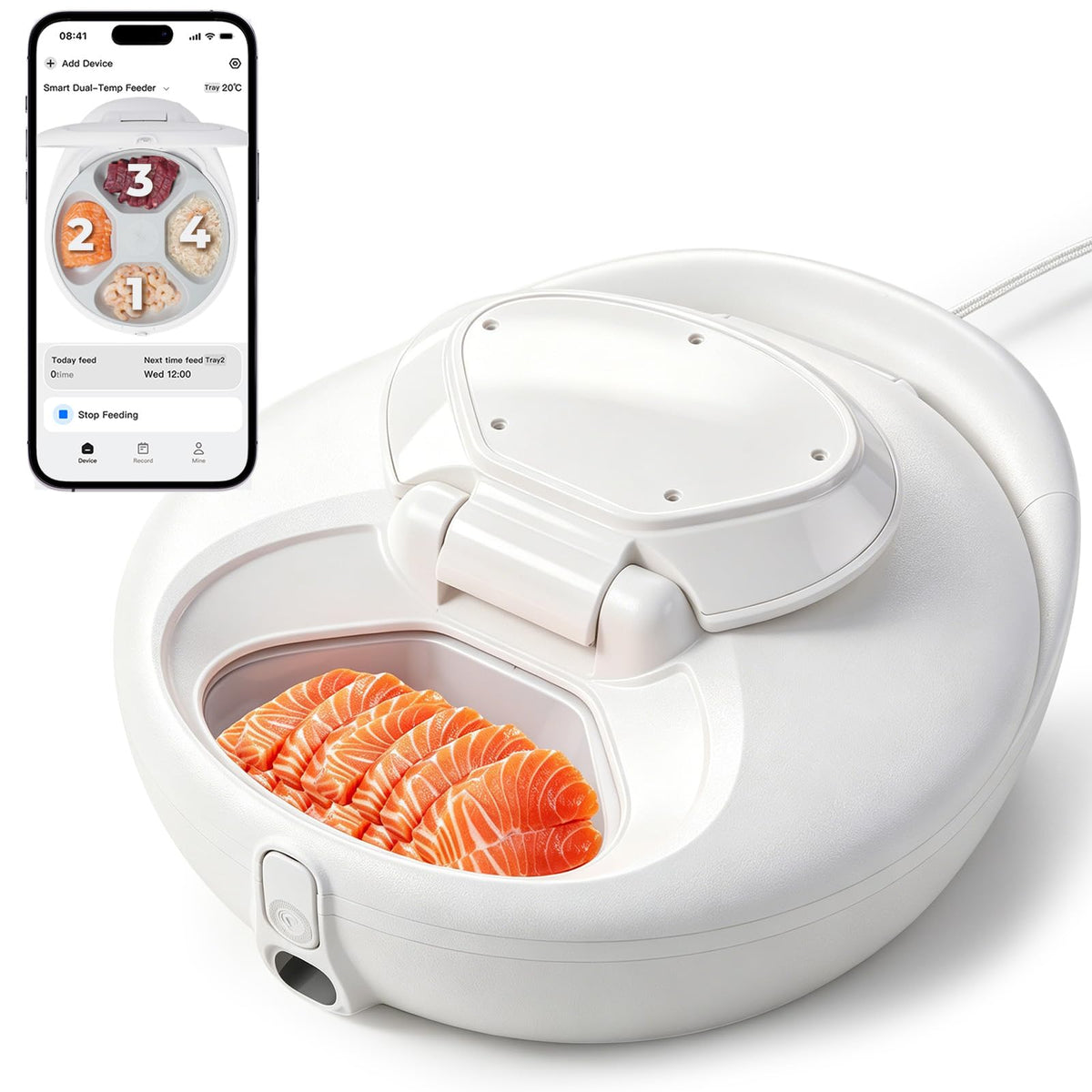Automatic Wet Food Cat Feeder, 24H Food Freshness Smart Dual‑Temp Refrigerated Cat Feeder with Semiconductor Cooling & Pre‑Heating, App‑Controlled, Easy to Clean, 4‑Day Feeding Schedule