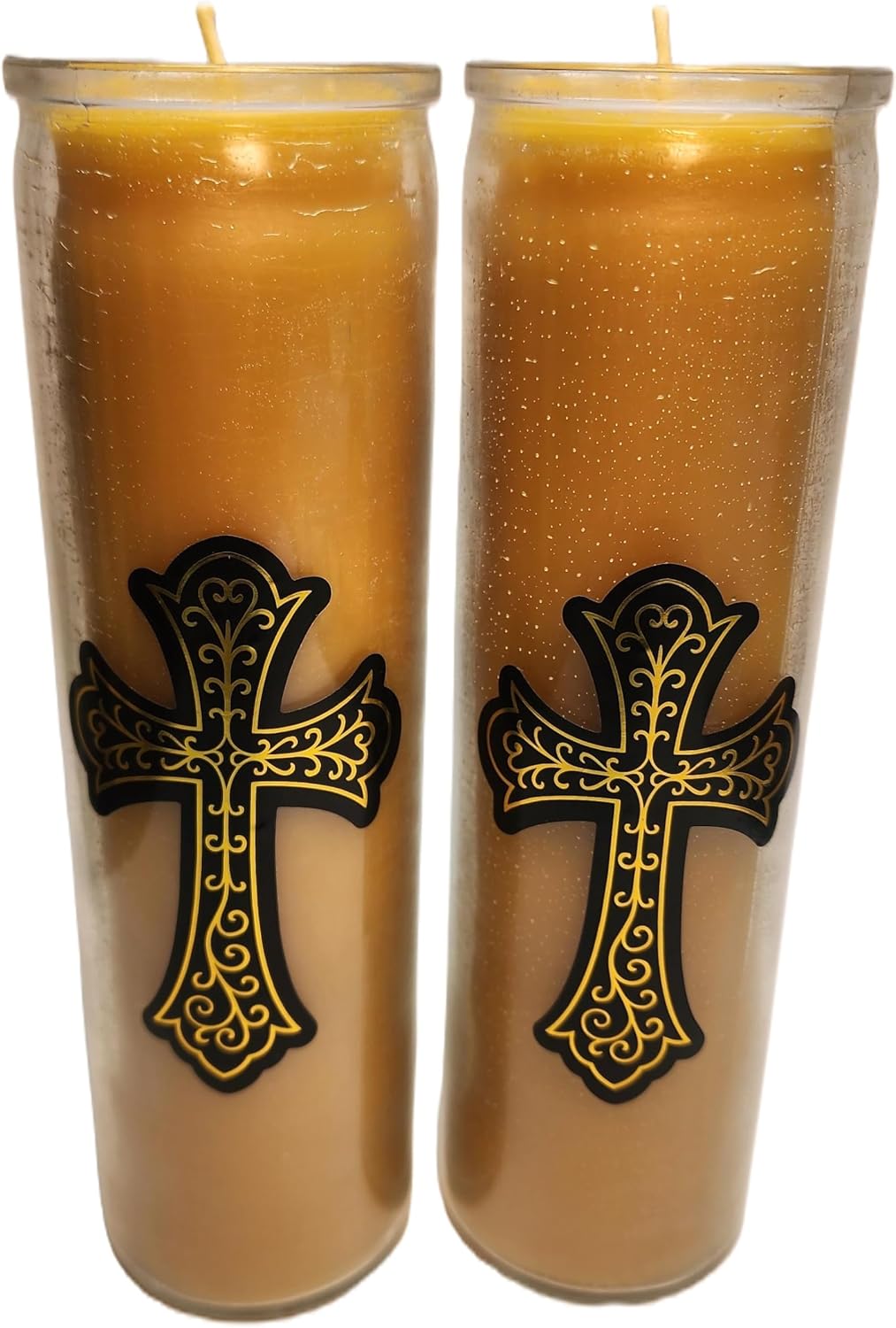 Made in USA Beeswax Devotional Prayer Candles with Cross on Glass 100 Hours Burn time. 6 Pack