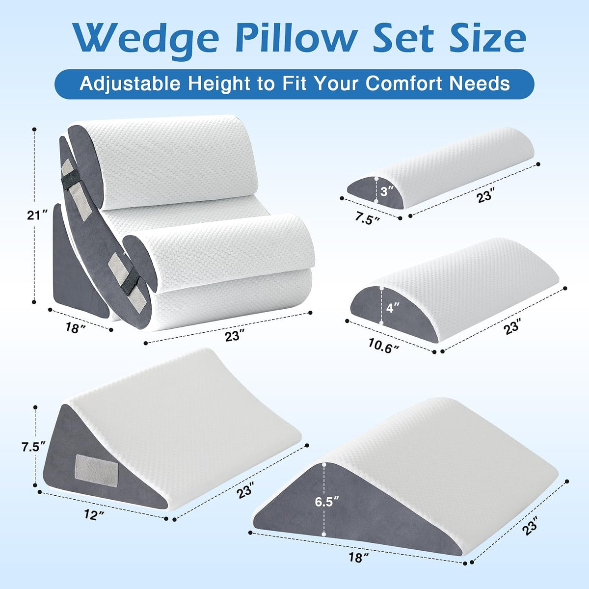 Ahpmeoa 6PCS Wedge Pillow Set for After Surgery, Sit Up Pillow, White
