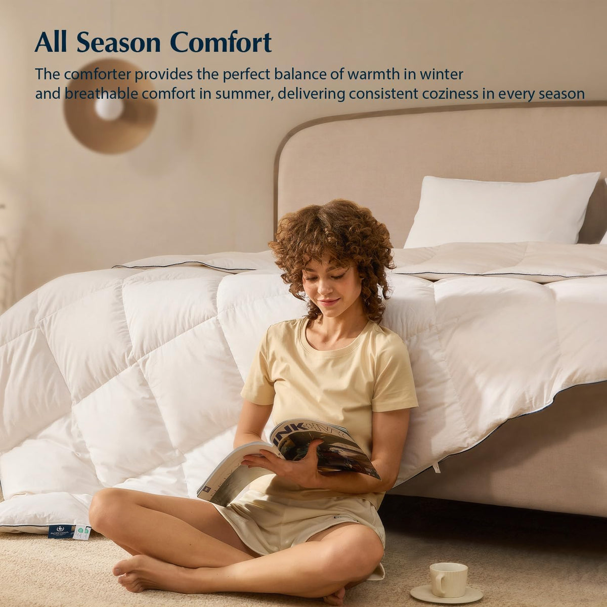 Pacific Coast Goose Feather Down Comforters King Size, Breathable Duvet Insert, Noiseless Shell, Sewn-Through Construction, Hypoallergenic All Season Luxury Hotel Bedding, 8 Duvet Loops, 106"x90"