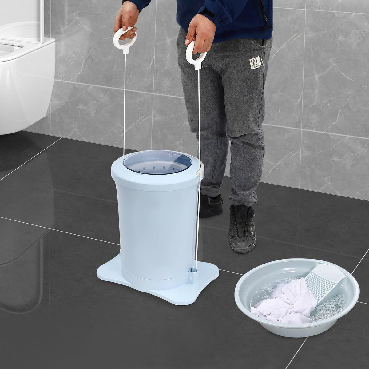 Large Capacity Hand Crank Clothes Wringer,Manual Clothes Spinner Dryer Portable Hand Powered Non Electric Laundry Spin Wringer For Camping, Apartments, Dorms, Travel (Blue)