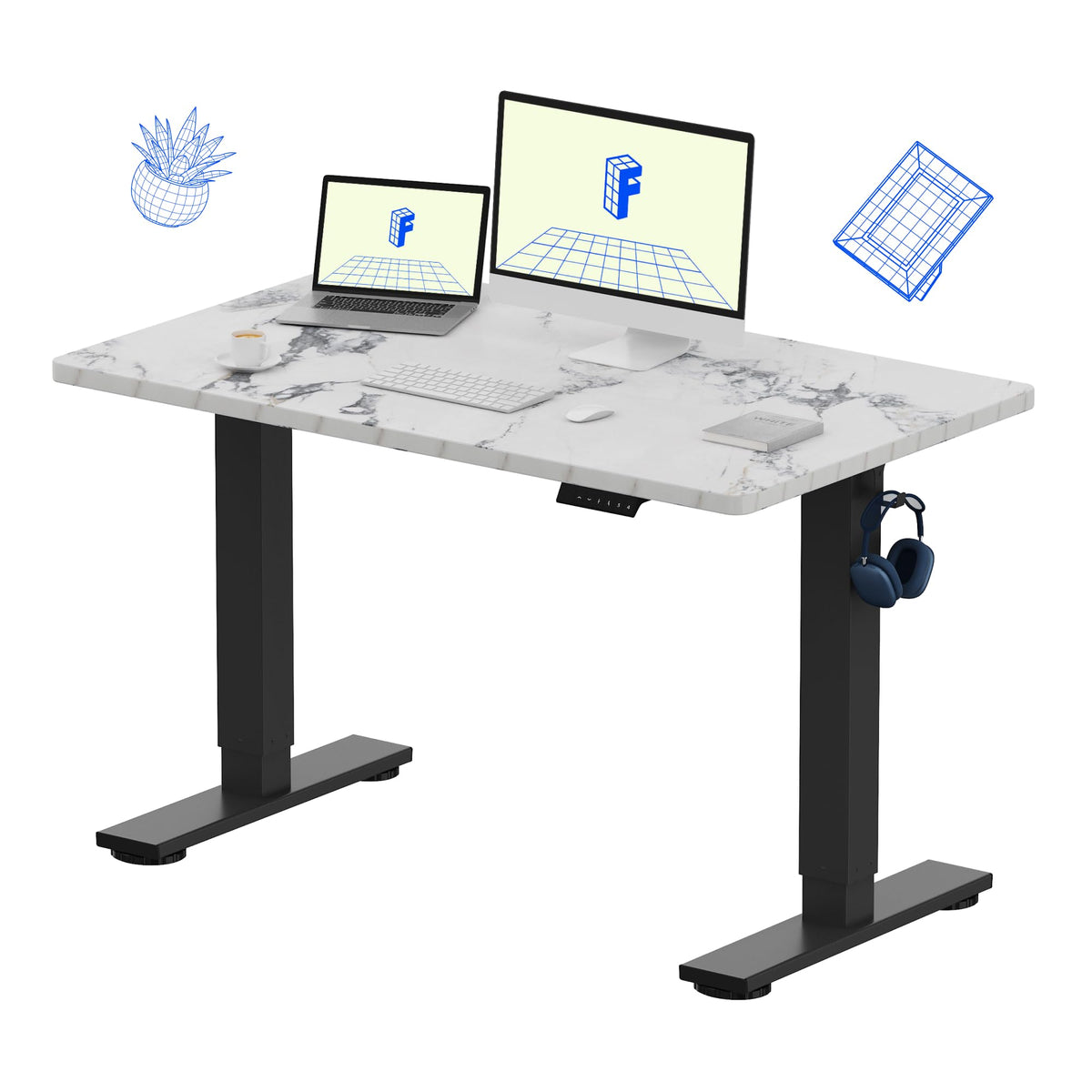 FLEXISPOT EN1 One-Piece Standing Desk, Electric Adjustable with 4 Memory Presets, 176 LBS Capacity, Stable & Quiet, Seamless Desktop for Home Office & Dual Monitors, 48"x24" Maple(White Frame)