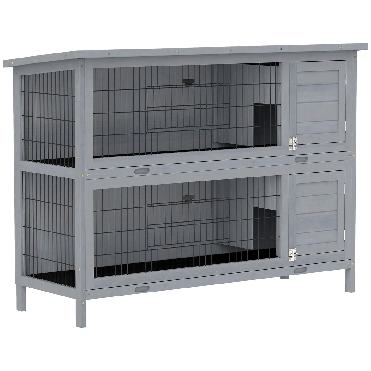 PawHut 54" 2-Story Large Rabbit Hutch Bunny Cage Wooden Pet House Small Animal Habitat with Lockable Doors, No Leak Tray and Waterproof Roof for Outdoor/Indoor Dark Grey