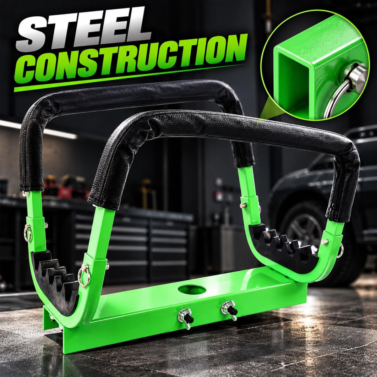 Car Door Hanger for Floor Jack, Adjustable Steel Vehicle Door Removal Tool, Padded Auto Body Support Stand Compatible with Jack Saddles for Car Door Installation Storage and Garage Repair,Green