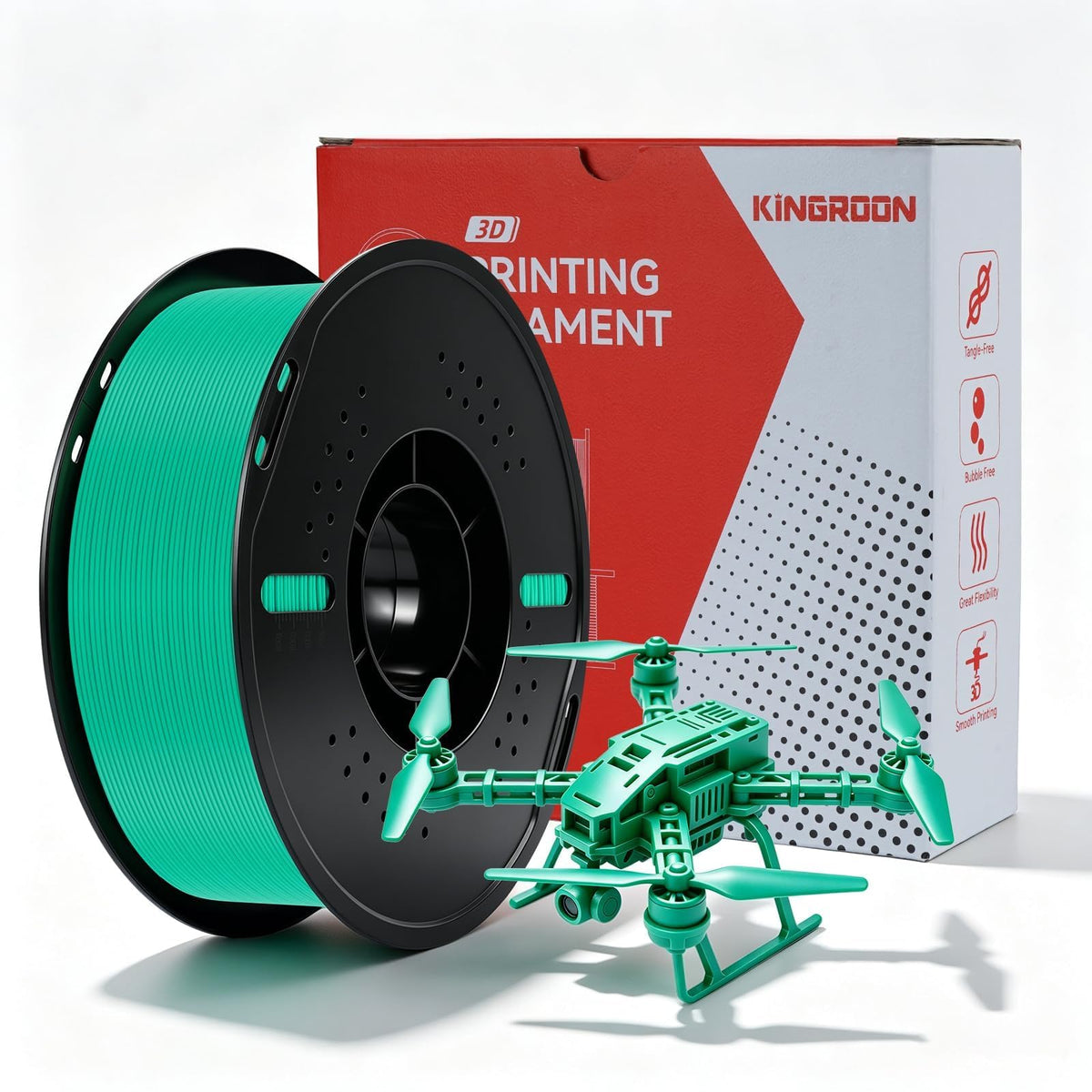 Kingroon PETG 3D Printer Filament, 10 Rolls, Dimensional Accuracy +/- 0.03 mm, 1kg Spool(2.2lbs), 1.75 mm，10KG Ten Colors Black White Grey Red Blue Green Yellow Orange Transparent Silver