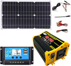 4000W 12V to 110V/220V Solar System Combination Inverter Solar Panel Kit Solar Generator Home Grid System 30A Controller + 18w12v Solar Panel (Color : Black, Size : 12V-110V)