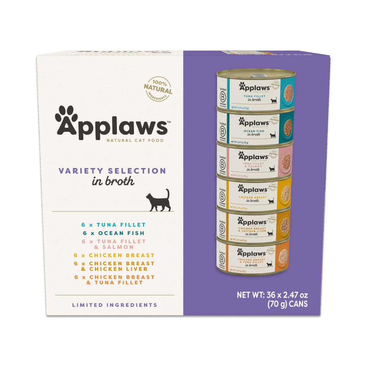 Applaws Fish Variety in Broth Wet Cat Food, 6-Flavor 36-Pack 2.47 oz Cans