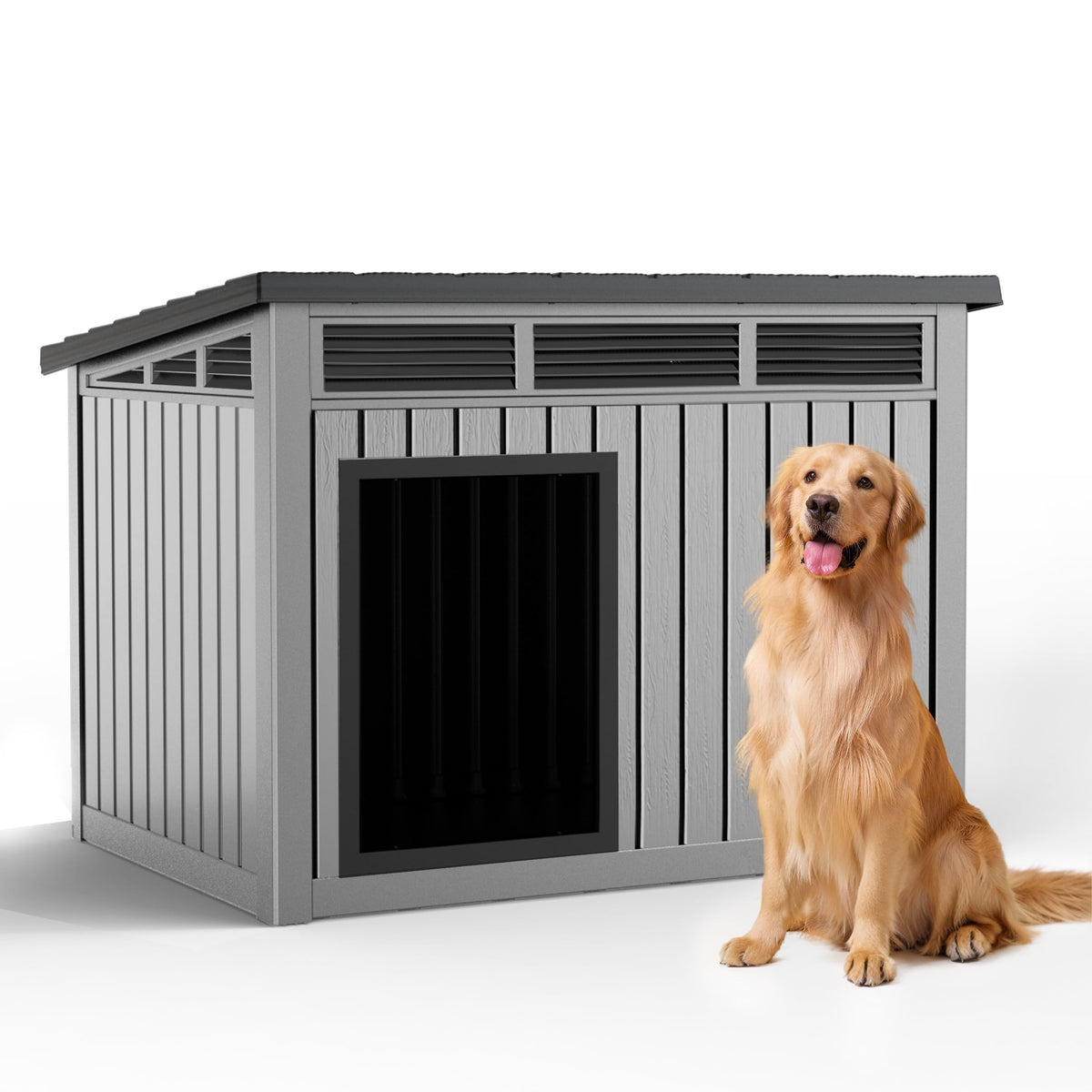 DRATO Large Dog House Outdoor for Indoor with Weatherproof & Removable Roof,Fits Small to Large (Black, 42.87 * 32.95 * 31.61'')