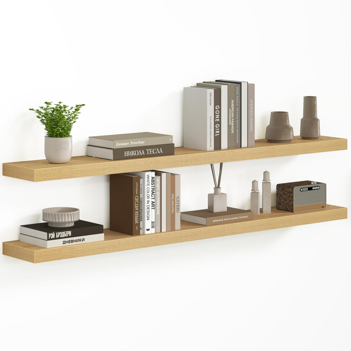 Fun Memories Floating Shelves - 2 Pack 12 Inch Rustic Wooden Wall Shelves - Extra Deeper & Thicker Wall Mounted Storage Shelf for Living Room, Kitchen, Farmhouse - 36" W x 12" D x 1.8" H - Brown