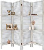 TEAKMAMA Room Divider, Room Divider with Shelves, 4 Panel,Distressed White