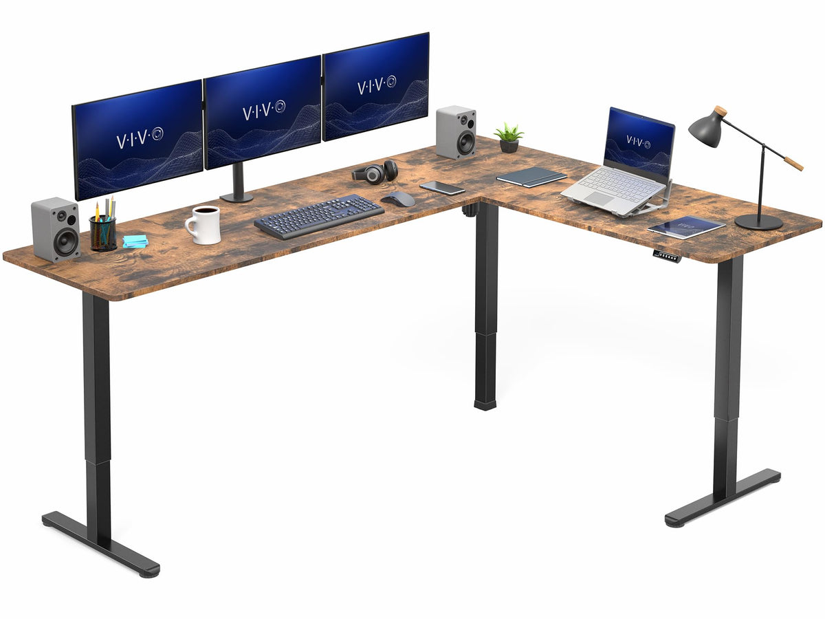 VIVO Light Wood 63 x 55 in Corner Standing Desk, DESK-E3CTGC