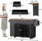 ONBRILL 60" Kitchen Island with Trash Can Storage, Rolling Island Table