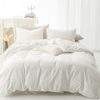 FOSSA Duvet Cover Set 100% Washed Cotton Linen Feel Queen