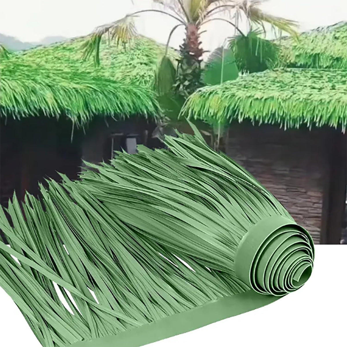 LIUNI Artificial thatch Roofing roll Garden Tiki bar Straw roof thatch roll Artificial Palm roof Leaves for Fencing decking Patio Umbrella Fence Party Decoration(Size:9m/29.5ft,Color:Green)