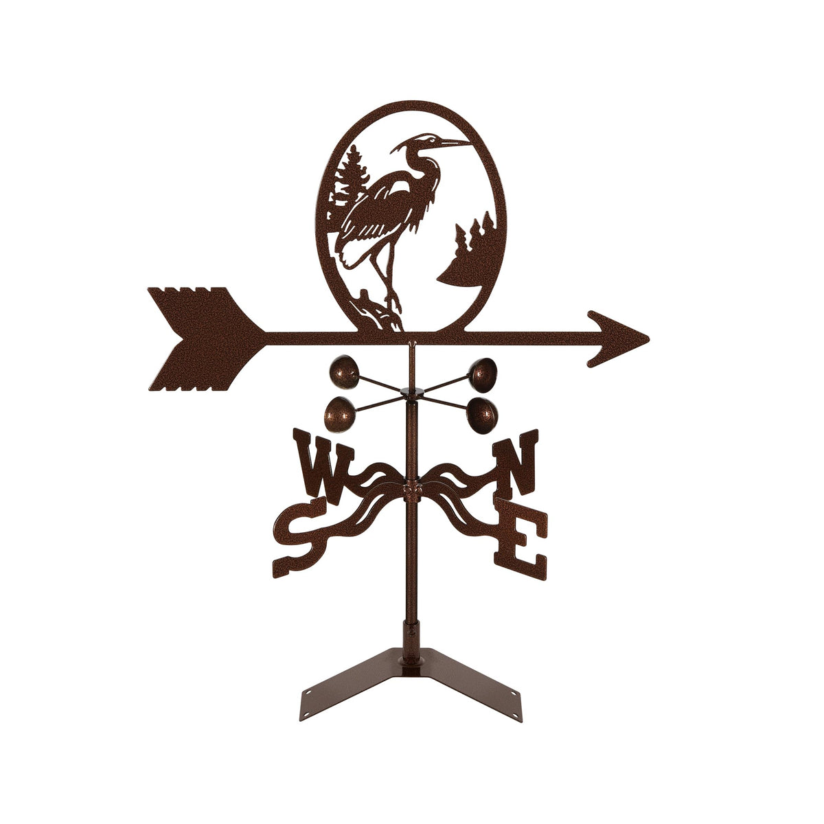 EZ Vane Steel Heron Bird Weathervane with Wind Cups — Post Mount